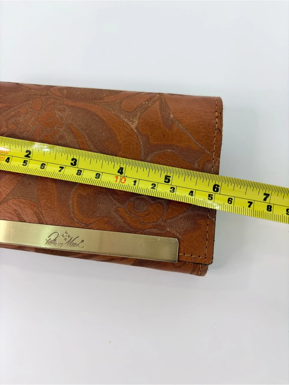 PATRICIA NASH CAMETTI Leather Trifold Wallet Clutch brown tan tooled embossed